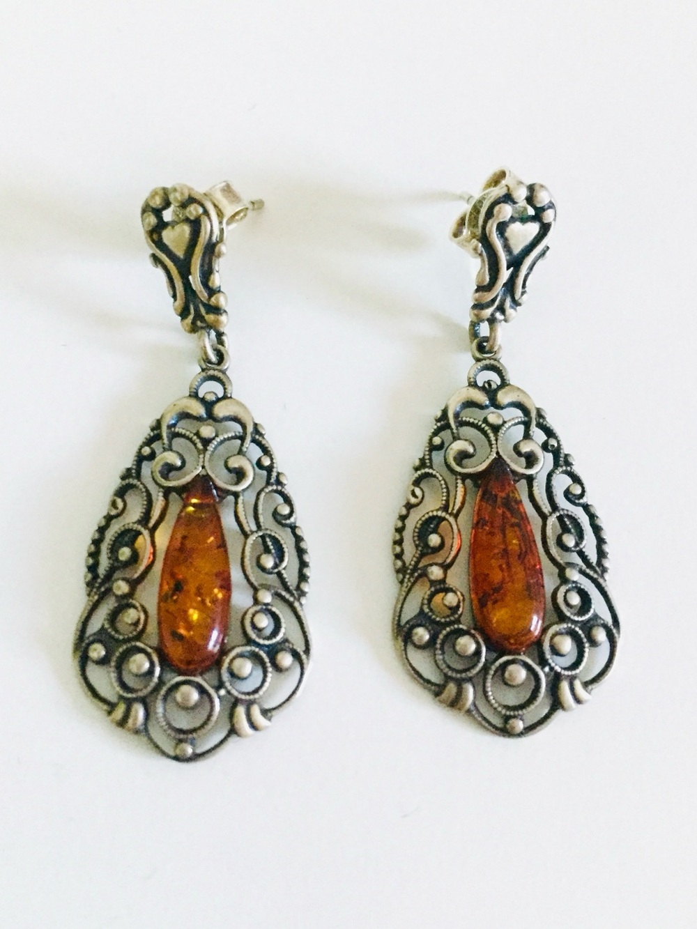 NEW AMBER stone & sterling silver earrings